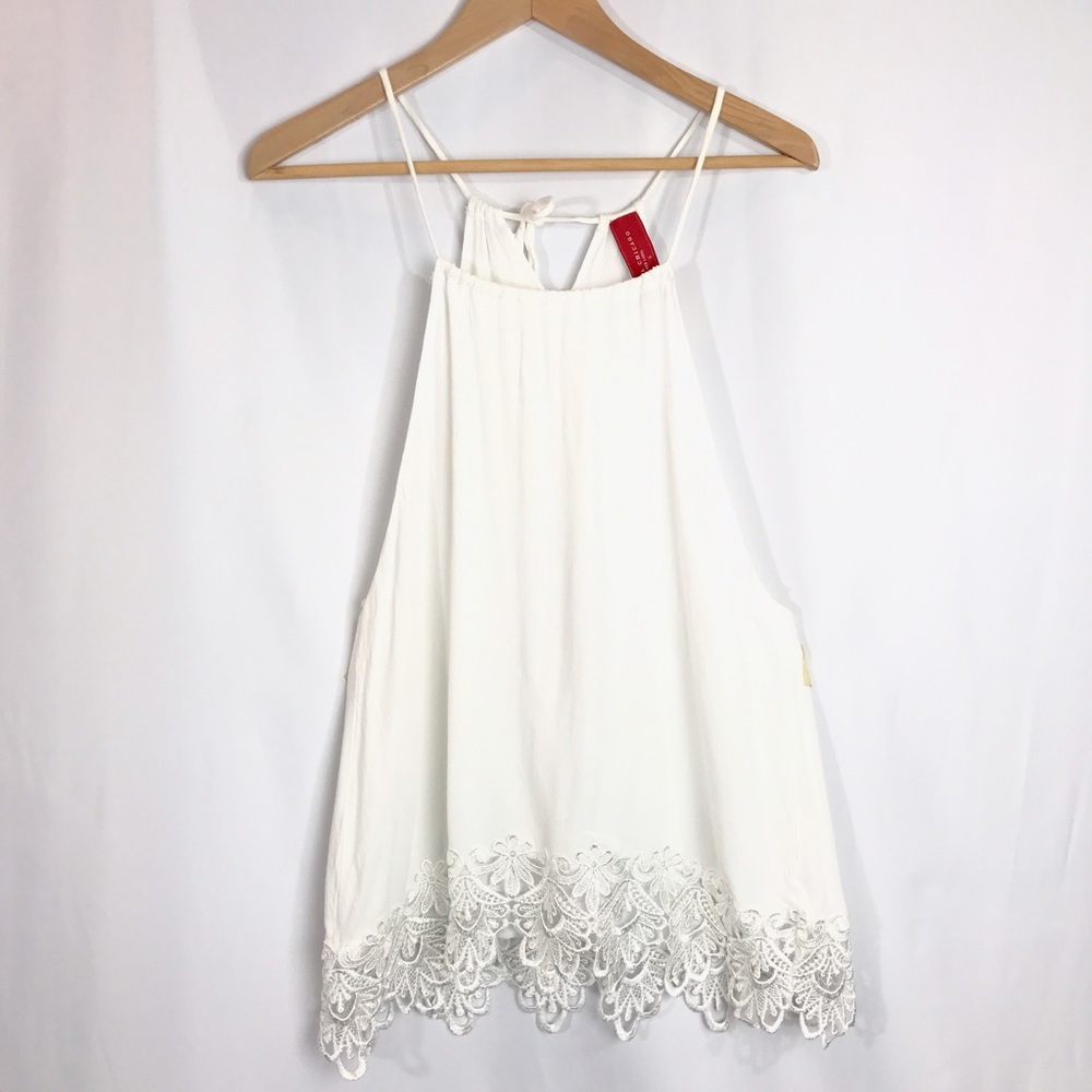Akira White Crepe Lace Trim Sleeveless Top